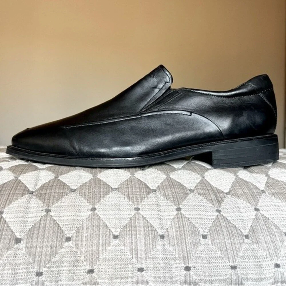 Johnston & Murphy Black Leather‎ Square Toe Slip On Loafer Shoes Men's Size 12